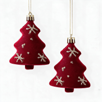 2 Stuks kerstballen van rood fluweel, klassieke kerstballen voor kerstdecoratie, cadeau en feestartikelen voor de feestdagen