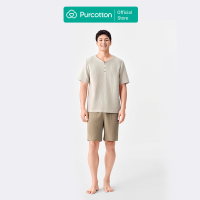 Purcotton Heren AirySoft Hydrofiele Katoenen Loungewear Set   Lichtgewicht & Pluizig   Ademend & Huidvriendelijk   Comfortabel Thuis   Grijs Gebroken Wit   Top: 185/104 A; Bottom: 185/92 A