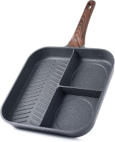 SENSARTE antiaanbak grillpan met drie vakken, geschikt voor kookplaat, multifunctionele ontbijtbakpan, duurzame vierkante grillpan, steakgrillpan, vrij van PFOA/PFOS/APEO, compatibel met inductie, 11 in