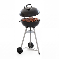 AOXUN Houtskoolgrill, 47 cm ketelbarbecue met thermometer en instelbare luchttoevoer, krasbestendig, geëmailleerde grilloppak, asopvanger, wielen en plank, voor tuin en buiten, zwart