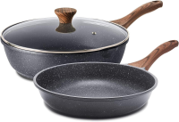 SENSARTE koekenpan en sautépan met antiaanbaklaag, Swiss Granite coating, omeletpan, gezond kookgerei, zonder toegevoegd PFOA (9,5 inch koekenpan en 5 liter sautépan)