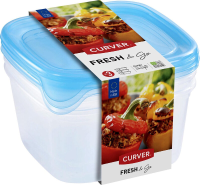 Curver Fresh & Go vershouddozen met deksel   vierkant   3 x 1,2 L   3 stuks   transparant/blauw   premium opbergoplossing, duurzaam kunststof, modern huisopbergsysteem