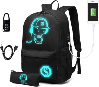 Kono School Bag Anime Luminous School Rugzak voor Jongens Meisjes Tieners Universiteitsstudenten Reis Rugzak Casual Daypack Glow in The Dark 15.6 Inch Laptop Rugzak Zwart