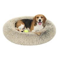 JOYFURNOS Hondenbed, Ronde donutmat, Bank, Uitneembaar en wasbaar middelkussen, Zachte pluche stof, Diameter: 70 cm, Kaki