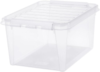 SmartStore 31 liter transparante opbergdozen met deksel, set van 6, stapelbaar, nestbaar, BPA vrij, voedselveilig, witte clips, 10 jaar garantie, L50 x B39 x H26 cm