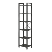 JOYFURNOS 6 Laags Hoge Boekenkast, Smalle Boekenkast met Stalen Frame, Slanke Boekenplank voor Woonkamer, Studieruimte, Zwart