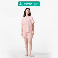 Purcotton Dames Antibacteriële Gebreide Loungewear Set   Shorts stijl   Comfortabel Huidvriendelijk   Rustgevende & Casual Stijl   Kalme Roze   Top: 160/84 A; Onderbroek: 160/68 A