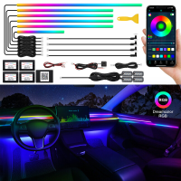 VGETTING acryl ledstripverlichting voor auto interieur met draadloze app, RGB 14 in 1 met 175 inch, 593 leds glasvezel sfeerverlichtingsset, 16 miljoen kleuren, geluidsgestuurde functie, neonverlichting voor auto