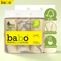 BABO Keukenpapier bamboepulp EU norm, 2 lagen 120 vellen/rol, 6 rollen/bundel, 2 bundels/doos = 12 rollen, vetabsorberend zonder bleek, composteerbaar keukenreinigingspapier