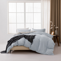 MENDALE dekbedovertrekset   premium beddenset   220 x 240 cm dekbedovertrek met 80 x 80 cm kussensloop   zachte geborstelde microvezel   lichtblauw & lichtgrijs