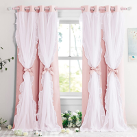 PONY DANCE Meisjesgordijnen voor slaapkamer, decoratieve kindergordijnen met dubbele laag, ruches en transparante overlay, verduisterend, chic prinsessenstijl, 2 panelen, W140 x L245 cm, blush roze