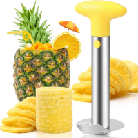 PLYS Gele handgreep roestvrijstalen ananasboren  en snijder hulpmiddel voor thuis ananas pitverwijderaar