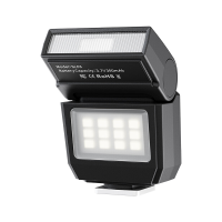 Ulanzi SL03 mini reportageflitser met videolamp, flitsschoen met enkelvoudig contact, voor digitale spiegelreflexcamera's van Sony/Canon/Fuji, richtgetal 8, 6500 K, 90° verstelbaar, 4 vermogensniveaus (1/8–1/1), zwart