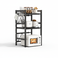 Maxcook 3 laags uitbreidbaar opbergrek voor magnetron, voor boven  en aanrecht, van koolstofstaal, met 5 haken, opbergrek voor keukengerei en servies, MCZW2614