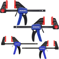 WORKPRO 4 delige F klemmen voor houtbewerking, 150 mm x2 en 120 mm x2, éénhandige klem/spreider, lichte uitvoering met snelwisselsystem, 23/68 kg