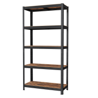 JOYFURNOS 5 laags stellingkast, stalen stellingkast voor opslag, draagvermogen 650 kg, 30 x 75 x 150 cm, bruin en zwart