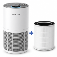 TRULIVA luchtreiniger met 1 extra H13 True HEPA vervangingsfilter, 450 m³/h CADR, 3 traps filtratie, 360° luchtcirculatie, PM2,5 luchtkwaliteitsweergave, 24 h timer, stille slaapmodus, kinderslot, voor grote ruimtes, stof, pollen, huidschilfers van huisdi