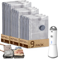 HOMOH vacuümzakken voor kleding met draadloze vacuümopzuiger, verpakking van 9 stuks (3 x 40 x 50 cm, 3 x 40 x 60 cm, 3 x 50 x 60 cm), herbruikbare vacuümzakken, ideaal voor reizen en dagelijks bewaren