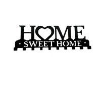 Wandhouder voor sleutels, ijzeren sleutelhaken met hartvormige O, zwart wit Sweet Home decoratie, 10.2