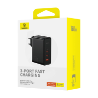 OS Baseus GaN5 Pro Digital 2C+U 160W Schnellladegerät EU Cluster Black, mit Superior Series Type C auf Type C 240W (48V/5A) Schnellladekabel, kompatibel mit iPhone 18 Serie, iPhone 18 Pro/Pro Max/Duo