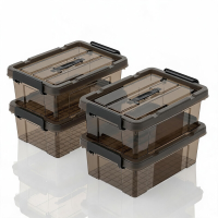 SPACEXPERT Draagbare Transparante Bruine Plastic Opbergdozen met Deksels, Organizer Container met Handvat en Clips, 12 L x 4, Maat: 42 x 29,5 x 17 cm