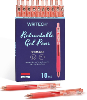 WRITECH intrekbare gelinktpennen, 0,7 mm medium punt, rode inkt, voor journaling, soepele schrijfervaring, fijne punt, sneldrogende inkt, niet doorlopend, set van 10 stuks