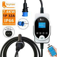 Feyree EVSE wallbox type 2 EV lader 7 kW 32 A 1P snelladen, app  en wifibediening, instelling van stroom en laadtijd voor elektrische auto