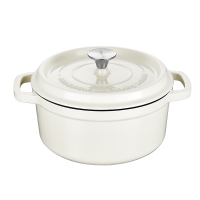 COOKER KING Chuanjia geëmailleerde cast iron braadpan/stoombraadpan, robust ontwerp, even warmteverdeling, langdurige warmtebehoud, amandelwit, 24 cm