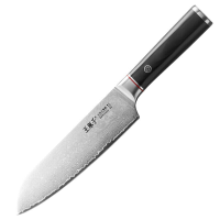 WANGMAZI Damaststalen Santoku mes, multifunctioneel keukenmes voor het snijden van vlees en groenten, compact, essentieel en efficiënt keukentool voor thuisgebruik