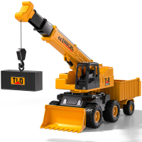 5 In 1 constructiekrantoyauto voor peuters, technisch voertuig met uitschuifbare arm, hefhaak, kiepaanhanger en buldozer, educatief cadeau