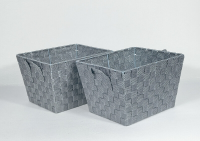 KEVAHOME set van 2 opbergzakken van geweven PP riem   grijs   12 x 10 x 8