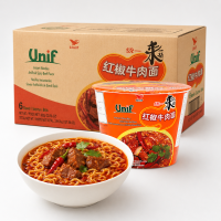 Uni President Red Pepper rundvlees noedels 110g * 12 Buckets (hele doos)