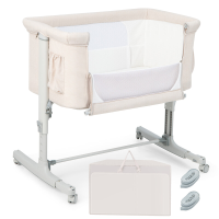 Draagbare babybedjes naast het bed met 5 verstelbare hoogte instellingen en reistas   Beige