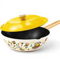 COOKER KING kleine gele eend samenwerkingsmodel antiaanbakwok, multifunctionele roerbakpan met platte bodem, 30 cm
