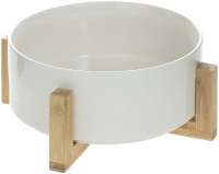 Secret de Gourmet Bamboe en witte keramische saladekom   23 cm, wit