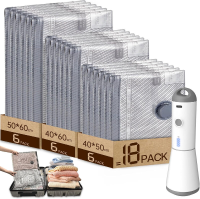 HOMOH vacuümzakken voor kleding met draadloze vacuümcompressor, set van 18 (6x 40 x 50 cm, 6x 40 x 60 cm, 6x 50 x 60 cm), herbruikbare vacuümzakken voor reizen, dekbedden, verhuizing, beddengoed