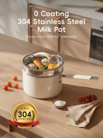 PURE COOK Melk  & stoompan | 3 laags 304 roestvrij staal | Met deksel & stoominzet | Afneembare siliconen koelelementen | Crème keramische buitenkant | Gepolijste binnenkant | Elegante moderne uitstraling | Compact 18 cm (7 inch) | Voor babyvoeding & eenp