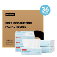 Ochama zachte vochtinbrengende gezichtsmouchoirs, 3600 vellen (100 vellen ×36 pakken), 3 laagse vochtinbrengende babymouchoirs, 30% crèmegehalte, geschikt voor gevoelige huid, bulk voorraadpakket