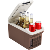 ICEROVER PN 06 6 liter 12V auto koelkast en warmhoudkast, draagbare mini koelkast met dubbele bekerhouders, bruin, ideaal voor drankjes, snacks en roadtrips