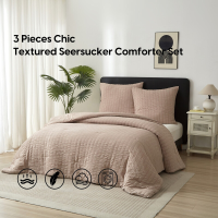 Meeallhome Seersucker structuur dekbedset 200 x 220 cm/80 x 80cmx2 khaki