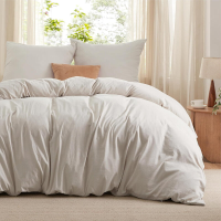Beddengoed 155 x 220 cm, 3 delig, naturel, zacht, Oeko Tex, 90% polyester microvezel, beddengoedset, 1 dekbedovertrek van 155 x 220 cm met ritssluiting en 2 kussenslopen van 80 x 80 cm, 90% polyester