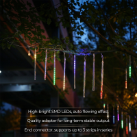 M.TK Meteor Shower Lichtslangen met 8 buizen, 192 LED’s vallende regendruppel lichtslinger, waterdicht ijspegel sneeuwval verlichting voor kerstboom (multicolor)