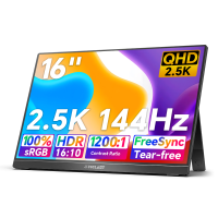 TECLAST V16Q Draagbare Monitor,2.5K 144Hz IPS scherm,100% sRGB,10 Bit 1,07B kleuren,16:10, HDR,FreeSync,2 USB C,Mini HDMI,Speakers,Kickstand,slank scherm voor Laptop, Gaming, Werk