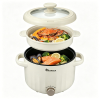 IAGREEA Slowcooker, 1000 W 2,6 L kleine braadpan met stoomkoker   3 handmatige warmtestanden slowcooker, elektrische pan met antiaanbaklaag voor ramen, soep, noedels, biefstuk, havermout, snel, met temperatuurregeling MC XZE2066