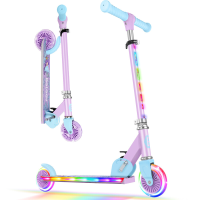 Beleev V2 Pure Purple Scooter, kinderstep, 6 jaar, met LED verlichte wielen, stuurpen en voetplaat, in hoogte verstelbaar, achterwielrem, opvouwbaar, voor kinderen van 4 12 jaar, meisjes en jongens