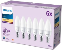 Philips LED Kaarslamp Mat   40 W   E14   Warmwit licht   6 stuks