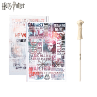 Set van 2 Harry Potter Dark Arts notitieboeken in krantenthema & Heer Voldemort toverstaf pen, officieel gelicentieerde Wizarding World schrijfwaren, exclusieve thematische geschenkcollectie