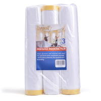 TAPEBEAR vooraf getapete afdekfolie, tape en afdekfolie, kunststof folierol, afdekfolie met schilderstape voor auto's, kunststof afdekfolie voor apparaten en meubels, 9 voet x 90 voet, 2600 mm x 27 m, 3 rollen