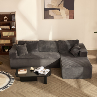 Joyic 272 cm L vormige zitbank zonder armleuning, Corduroy stof, GrijsGeen montage vereist, Diep zitontwerp, Zachte corduroy bekleding, Flexibele modulaire indeling