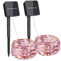 VIVREAL 2 stuks lichtsnoeren op zonne energie met koperdraad – 8 m (26 voet) 80 leds koudwit, waterdichte sfeerlichtsnoeren voor buiten voor tuin , patio  en feestdecoratie, IL CSL BB01, nieuwjaarsuitverkoop, topcadeaukeuzes